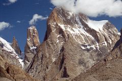 15 Trango Monk, Trango Nameless Tower, Great Trango Tower And Trango Pulpit From Baltoro Glacier Between Paiju And Khoburtse.jpg